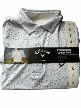 Callaway Men’s Polo in White with Blue Micro Dots